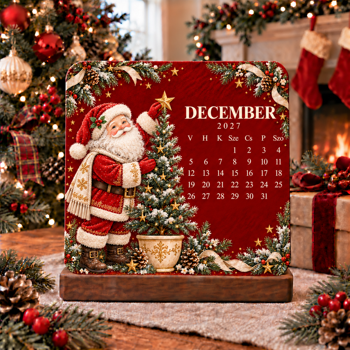 Vánoční limitovaná edice – BILLHOL® 🎄 Timeless 2027 | Prémiový stolní kalendář z papíru se semínky s dřevěným stojánkem