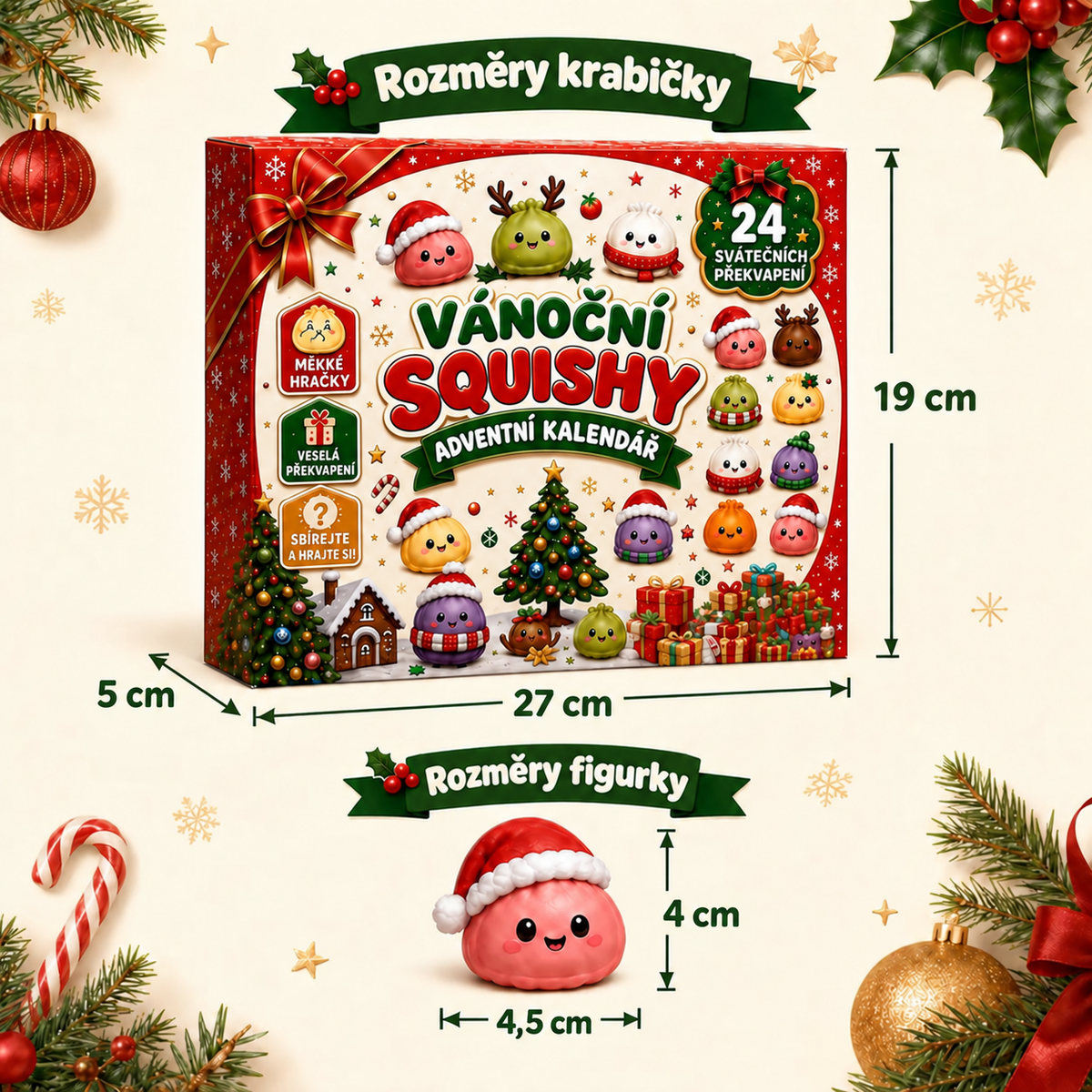 BILLHOL® 🎄 Vánoční Squishy adventní kalendář – 24 dní plných roztomilých překvapení a měkkých figurek