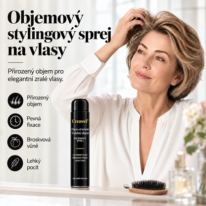 ⏳🔥 ČASOVĚ OMEZENÁ SLEVA 70 %! ⏰ Creawel®🎉 RootLift AirVolume Stylingový Sprej S Broskvovou Vůní – Okamžitý Objem Od Kořínků, Plnější Vzhled Vlasů A Pružná Fixace Po Celý Den