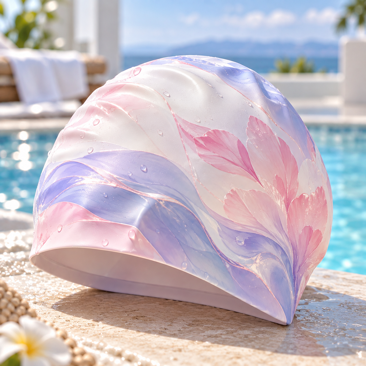 Floral Silicone Swim Cap