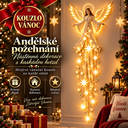 Billhol® 👼 Andělské požehnání – Prémiová vánoční světelná dekorace na zeď se zářivým deštěm hvězd