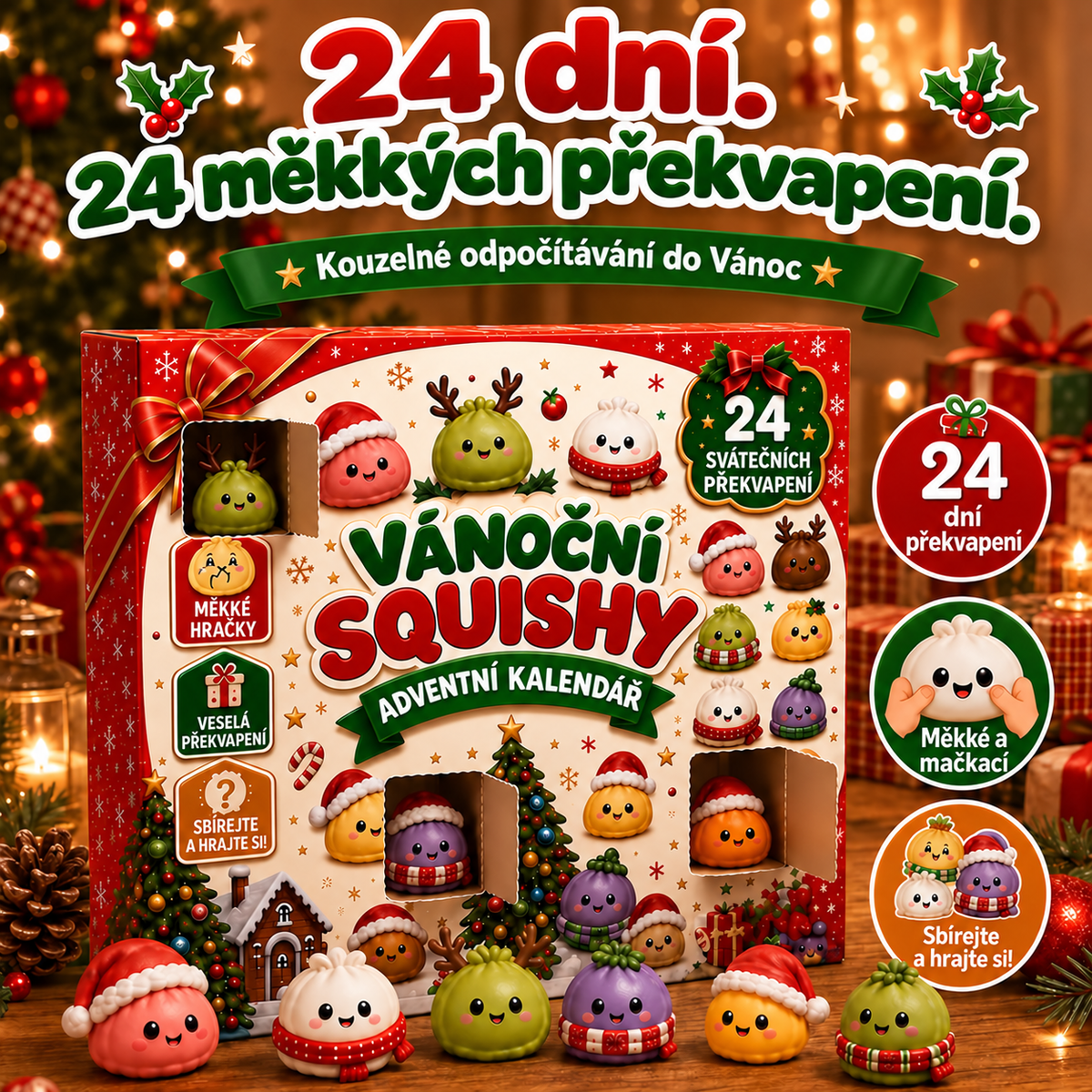 BILLHOL® 🎄 Vánoční Squishy adventní kalendář – 24 dní plných roztomilých překvapení a měkkých figurek