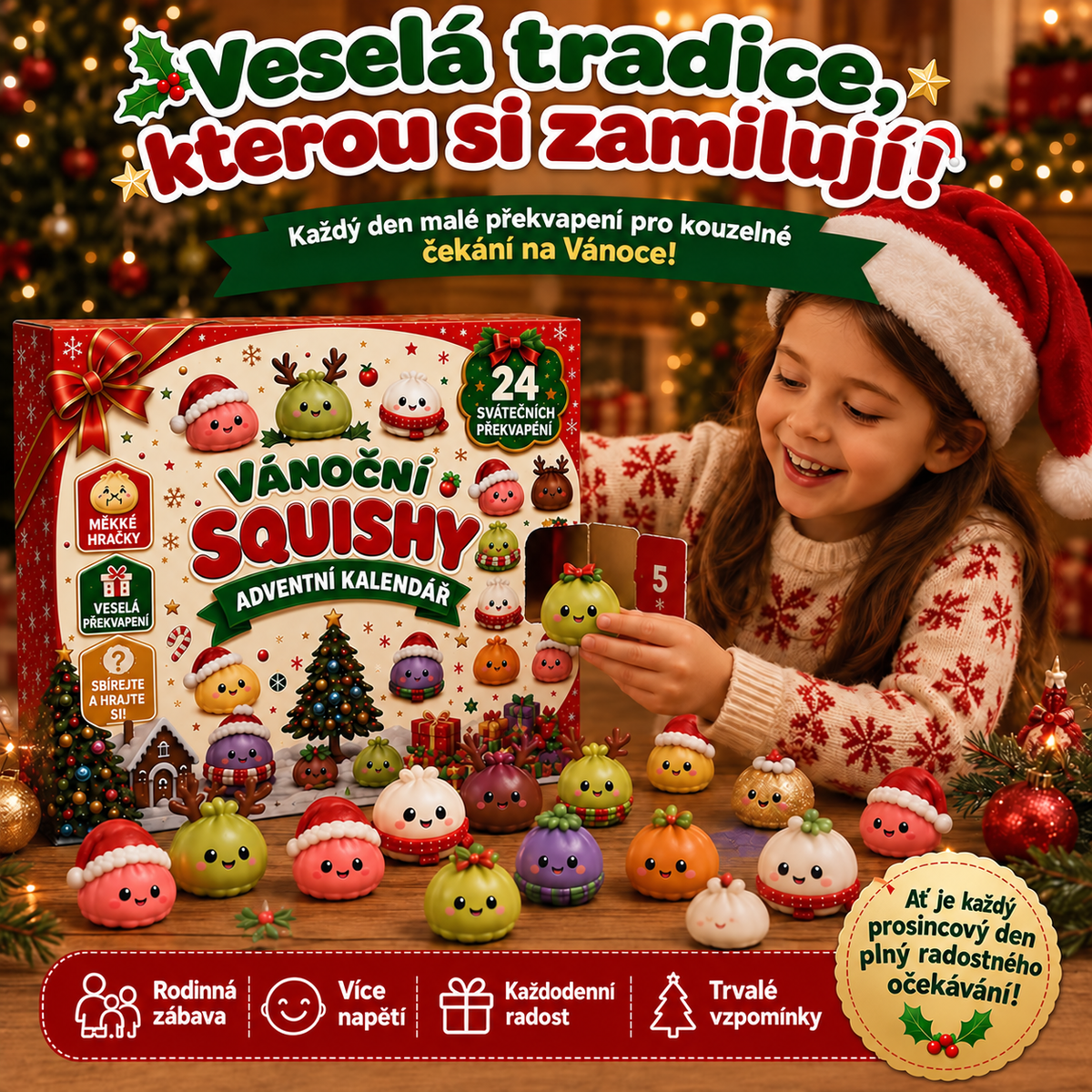 BILLHOL® 🎄 Vánoční Squishy adventní kalendář – 24 dní plných roztomilých překvapení a měkkých figurek