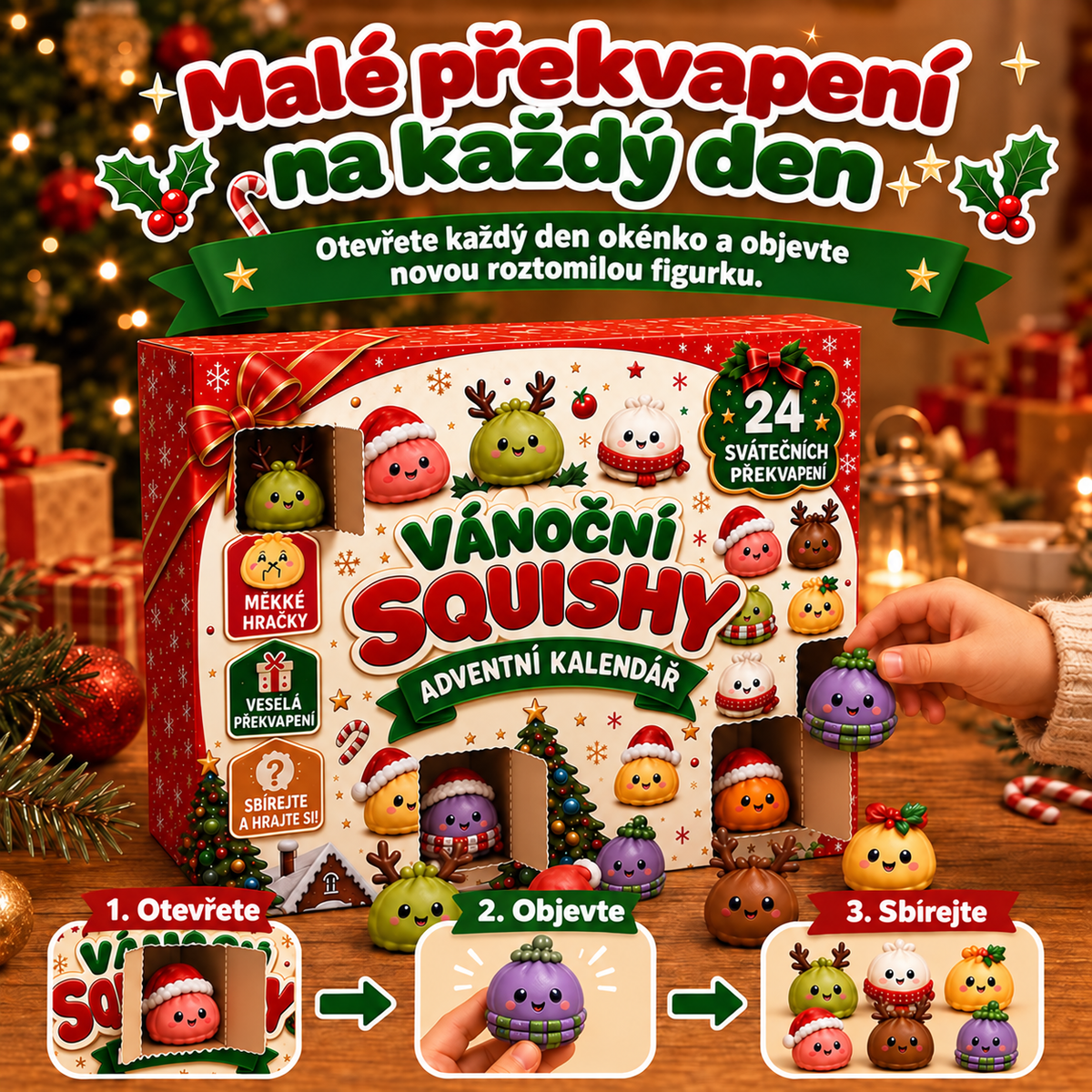 BILLHOL® 🎄 Vánoční Squishy adventní kalendář – 24 dní plných roztomilých překvapení a měkkých figurek