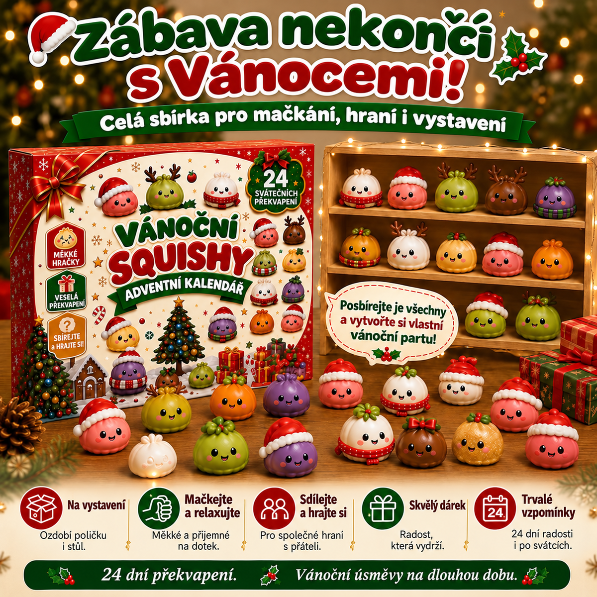 BILLHOL® 🎄 Vánoční Squishy adventní kalendář – 24 dní plných roztomilých překvapení a měkkých figurek